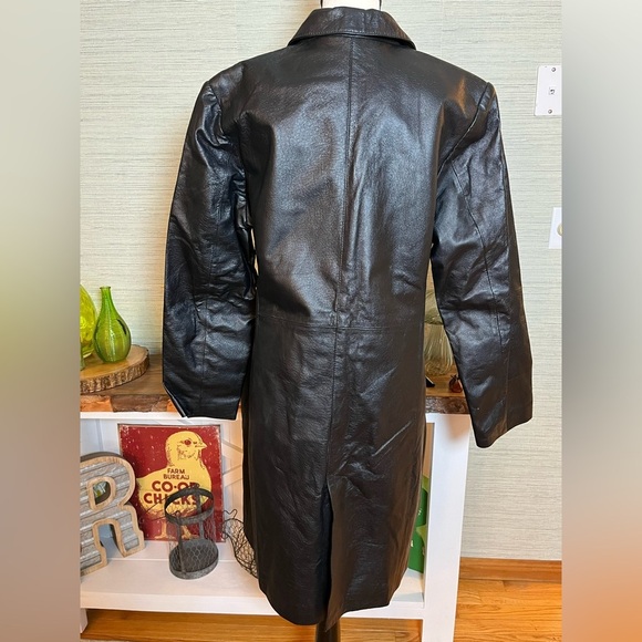 VTG David Benjamin Leather Trench Coat Jacket Womens Size 14 Long Sleeve Black - Picture 7 of 9
